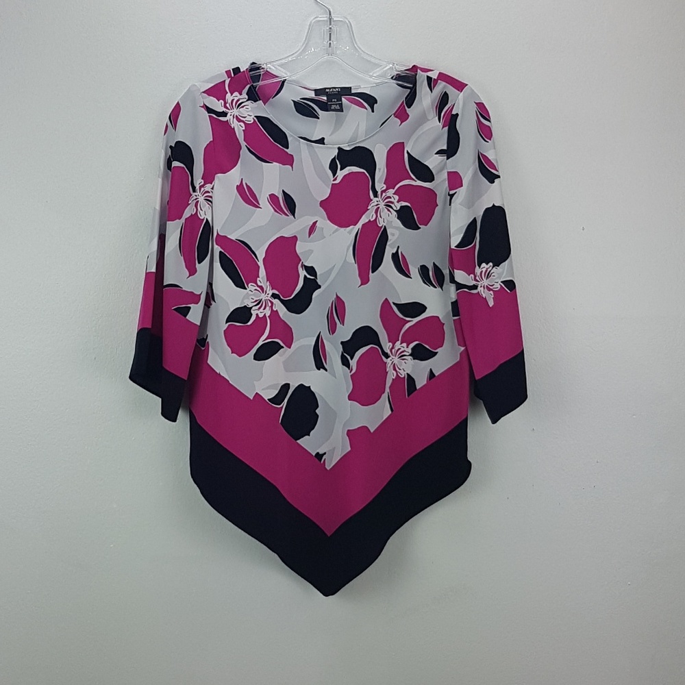 Alfani V-hem Floral Printed Blouse Top size PS